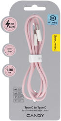 Blavec Cable Candy fonott - Type C to Type C - PD 60W 3A 1 méter (CCA-CC3P10) rózsaszín