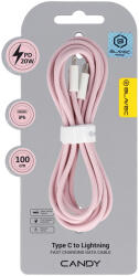 Blavec Cable Candy fonott - Type C - Lightning - PD 20W 2, 4A 1 méter (CCA-CL24P10) rózsaszín
