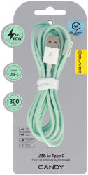 Blavec Cable Candy fonott kábel - USB to Type C - PD 60W 3A 3 méter (CCA-UC3GN30) zöld