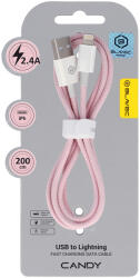 Blavec Cable Candy fonott - USB to Lightning - 2, 4A 2 méter (CCA-UL24P20) rózsaszín,