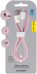 Blavec Cable Candy fonott - USB - Lightning - 2, 4A 1 méter (CCA-UL24P10) rózsaszín