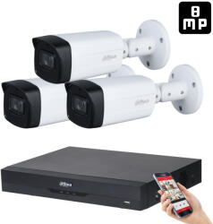 DAHUA 3 kamerás 8MP 4K kamera rendszer szett 40 méter éjjellátással (HAC-40M-8MP-3)