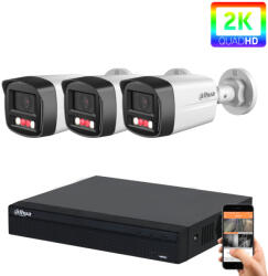 DAHUA 3 biztonsági kamerás IP kamera rendszer 4MP színes éjszakai képpel (DAHUA-IP-4MP-TL1-03)