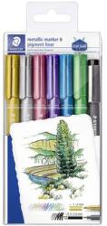 STAEDTLER Dekormarker, 1-2 mm, kúpos, STAEDTLER "8323", 6 különböző metál szín, ajándék fekete tusfilccel (TS8323SWP6P) - tintasziget