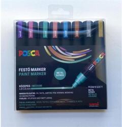 uni Dekormarker készlet, 1, 8-2, 5 mm, UNI "Posca PC-5M", 8 különböző metál szín (TUPWE5M8DBMETAL) - tintasziget