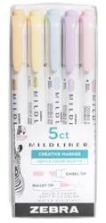 Zebra Szövegkiemelő készlet, 1, 4/4 mm, kétvégű, ZEBRA "Mildliner Highlighter Gentle", 5 különböző szín (TZ78705)