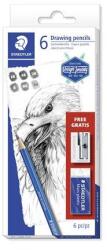 STAEDTLER Grafitceruza készlet, hegyezővel, radírral, hatszögletű, STAEDTLER "Mars Lumograph 100", 6 különböző keménység (TS61100C6) - tintasziget