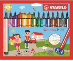 STABILO Filctoll készlet, 1, 5-2 mm, rugós hegy, STABILO "Trio Scribbi", 14 különböző szín (TST36814)