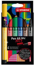 STABILO Filctoll készlet, 1-5 mm, vágott hegy, STABILO "Pen 68 MAX", 6 különböző szín (TST7680621) - tintasziget