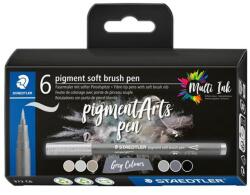 STAEDTLER Ecsetirón készlet, STAEDTLER "Pigment 372", 6 különböző fekete és szürke árnyalat (TS372C6) - tintasziget