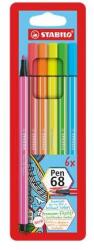 STABILO Filctoll készlet, 1 mm, STABILO "Pen 68", 6 neon szín (TST68061) - tintasziget