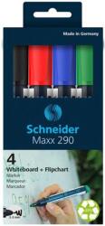 Schneider Tábla- és flipchart marker készlet, 2-3 mm, kúpos, SCHNEIDER "Maxx 290", 4 különböző szín (TSC290V4) - tintasziget
