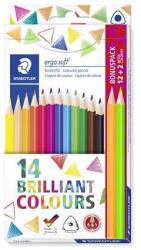 STAEDTLER Színes ceruza készlet, háromszögletű, ajándék 2 db színes ceruzával, STAEDTLER "Ergo Soft", 14 különböző szín (TS157C14P1) - tintasziget