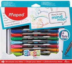 Maped Tűfilc készlet, 0, 4 mm, MAPED "Graph`Peps - How to Mind Map Box", 8 különböző szín (IMA897553) - tintasziget