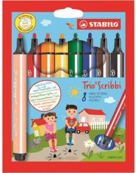 STABILO Filctoll készlet, 1, 5-2 mm, rugós hegy, STABILO "Trio Scribbi", 8 különböző szín (TST368803) - tintasziget
