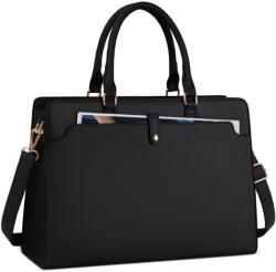 Dollcini Női Laptoptáska - Vízálló Műbőr Válltáska, 15, 6" Laptophoz - Fekete Bőr (435203)