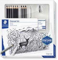 STAEDTLER Grafit- és szénceruza készlet, kiegészítőkkel, 12 darabos, STAEDTLER "Mars® Lumograph® 100C (TS61100C) - tintasziget