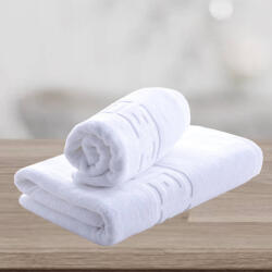 Ralex Pucioasa Set 2 prosoape baie corp 70x140 cm si fata 50x90 cm Bumbac 100% Greek Border 550 grame/mp, Alb Prosop