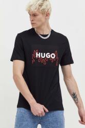 HUGO pamut póló fekete, férfi, nyomott mintás - fekete XL - answear - 16 990 Ft