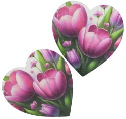 Nyomtatott fa tábla - Tulipános szív 10cm 2db/csomag - kosarbolt