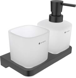 Nimco Maya - Szappanadagoló és pohár tartóval, matt üveg/fekete MAC 2905831C-T-90 (MAC 2905831C-T-90)