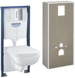 GROHE Solido+ - Készlet fali beépítéshez, Start Edge Kerámia WC és ülőkéje, softclose, perem nélküli, Even gombok, króm 36532000 (36532000)