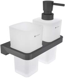 Nimco Maya - Szappanadagoló és pohár tartóval, matt üveg/fekete MAC 2905831H-T-90 (MAC 2905831H-T-90)