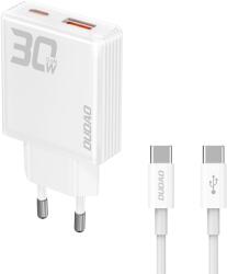 Dudao A30EUT hálózati töltő 1xUSB-A és 1xUSB-C csatlakozással és Type-C - Type-C kábellel 30W - fehér