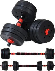 FUNFIT Gantere reglabile 20 kg, set 2x10 kg, bara metalica, 4 cleme prindere