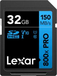LEXAR SDHC 800x Pro UHS-I cards, C10 (V10) U1, R150, 32GB