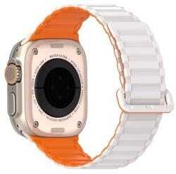 DUX DUCIS Apple Watch Series 10 46mm kj pótszíj (egyedi méret, nagy, szilikon, mágneses) ezüst/narancssárga (GP-162522)