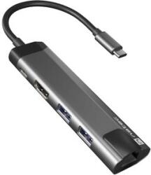NATEC multiport adapter FOWLER GO HUB 5in1, 2X USB 3.0 HUB, HDMI 4K, USB-C PD, RJ45 (NMP-1985)