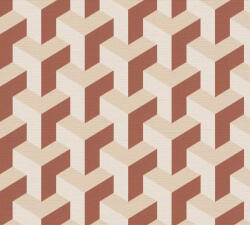Modern geometrikus háromdimenziós minta bézs terrakotta és krémszín tónus tapéta (78150-3)