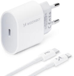 Wozinsky fast EU USB Type C Power Delivery 20W wall charger + cable USB Type C / Lightning cable 1m white