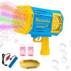 Pepita 69 Hole Battery Bubble Blower Gun cu LED Light + Gift Fluid - albastru-galben (23820A)