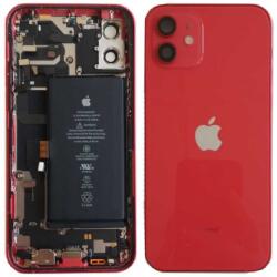 Apple iPhone 12 középső keret akkufedéllel, kamera lencsével piros (akkumulátorral és töltő csatlakozós átvezető fóliával szerelt) Gyári Grade AB
