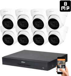 DAHUA 8 dome kamerás 8MP 4K kamera rendszer szett 30 méter éjjellátással (HAC-DOME-30M-8MP-8)