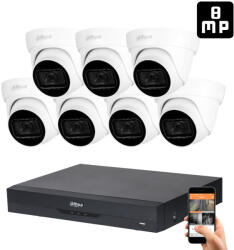 DAHUA 7 dome kamerás 8MP 4K kamera rendszer szett 30 méter éjjellátással (HAC-DOME-30M-8MP-7)