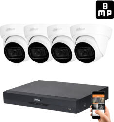 DAHUA 4 dome kamerás 8MP 4K kamera rendszer szett 30 méter éjjellátással (HAC-DOME-30M-8MP-4)