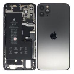 Apple iPhone 11 Pro középső keret akkufedéllel, kamera lencsével fekete (akkumulátorral és töltő csatlakozós átvezető fóliával szerelt) Gyári Grade A