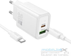 hoco. wall charger USB A + Type C + cable Type C to Type C PD QC3.0 3A 30W N63 white (6942007648844)