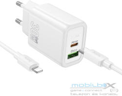 hoco. wall charger USB A + Type C + cable Type C to Lightning PD QC3.0 3A 30W N63 white