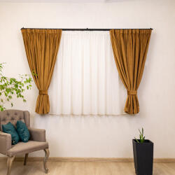 Hiko Set 5 piese Hiko, doua draperii scurte din catifea Comfy cognac cu 2 benzi de prindere si o perdea Ana voal, cu rejansa (10005395)
