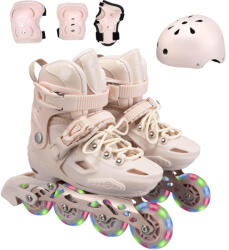Action Pastel Tan Görkorcsolya szett, sisakkal, védőfelszereléssel, S méret (28-31) bézs