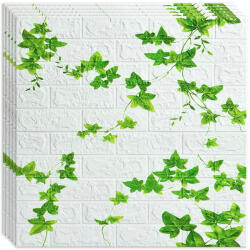 HOZRO Tapet 3D autoadeziv, Model imitatie caramida, design modern, foarte usor de montat, Frunze Iedera Alb/Verde - bestsells - 199,99 RON