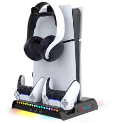 IPEGA P5S006 Többfunkciós újratölthető RGB állvány hűtéssel a PS5 Slimhez Fekete (6974363711009)