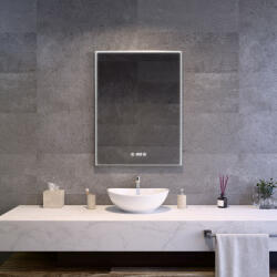 Welland Luxury-Line G777 LED tükör - fényerő + színhőfok állítás + páramentesítő + óra - 60 x 80 cm (inox) (50096080BN-CD-V)