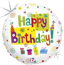 Fólia lufi hologramos 45 cm Happy Birthday születésnapi ajándékdobozos 1058036142H-P