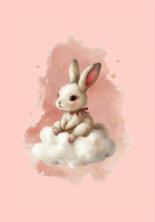 Takoy Prémium pamut NELA PANEL XL rózsaszín alapon lévő nyuszi a felhőn