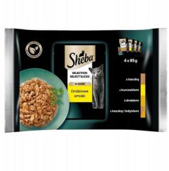 Sheba Selection Select Slices Poultry Flavours tasak 4x85 g nedves teljes értékű eledel felnőtt macskáknak, kacsa, csirke, baromfi, kacsa és pulyka szaftos szeletekkel